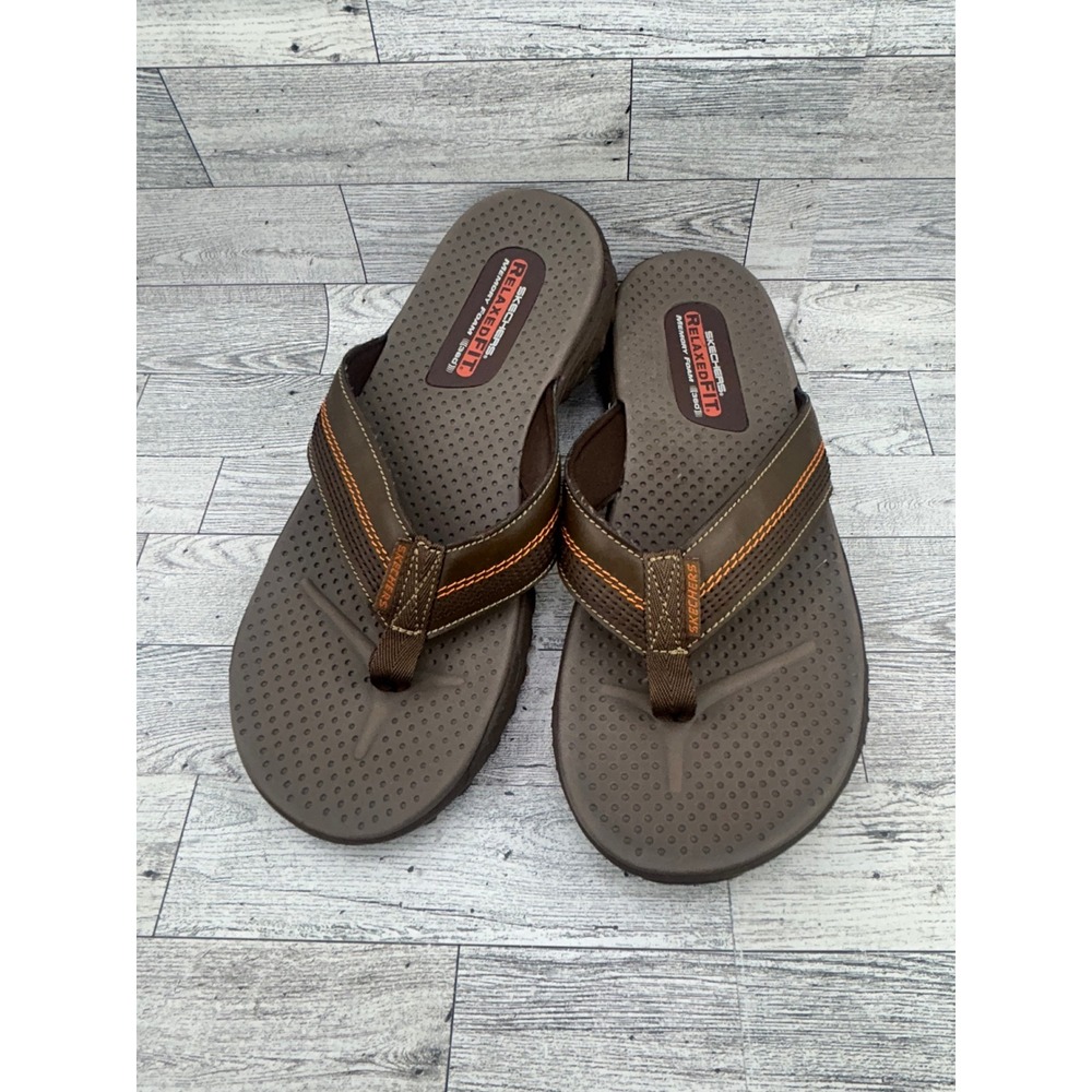 Skechers Men Relaxed Fit 360 Memory‎ Foam Flip Flops Brown 56219SA Size 10